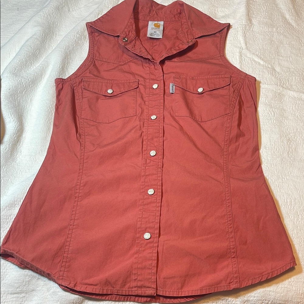 Women's Sleeveless Button-Up Top - Coral